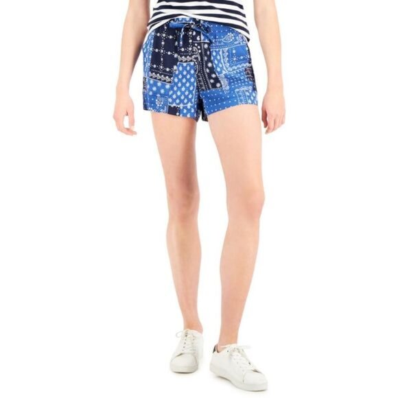 NWOT Tommy Jeans Women's Bandana Blue Woven Paisley Pull On Dress Shorts Size XL - Picture 1 of 16